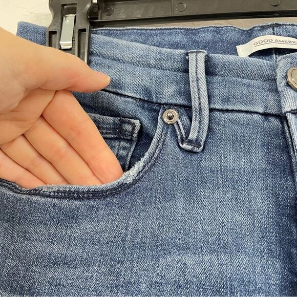 Good American Good Waist High Rise Skinny Jeans Womens 4 Raw Hem Blue Denim - Picture 5 of 13